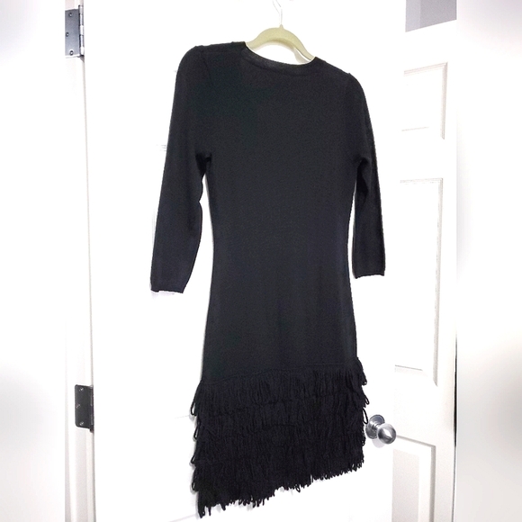 Calvin Klein wool blend black sweater dress looped fringe bottom Small S - Picture 8 of 11